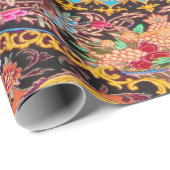 ピンクの金ゴールドブルーペルシャフローラ孔雀デコップページ ラッピングペーパー (ロールコーナー)