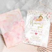 ピンクの金ゴールドブロンド女の子のベビー天国送信ベビーシャワー 招待状