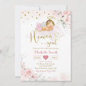 ピンクの金ゴールドブロンド女の子のベビー天国送信ベビーシャワー 招待状 (正面)