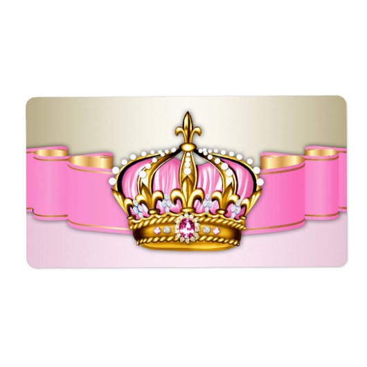 ピンクの金ゴールドプリンセスウォーターボトルラベル ラベル (正面)