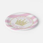 ピンクの金ゴールドプリンセスオンザウェイベビーシャワークラウン ペーパープレート (アングル)