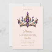 ピンクの金ゴールドプリンセスクラウンフェアユタールバースデーパーティー 招待状 (正面)