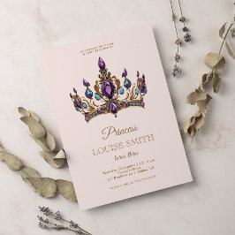 ピンクの金ゴールドプリンセスクラウンフェアユタールバースデーパーティー 招待状