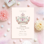 ピンクの金ゴールドプリンセスクラウンフェアユタールバースデーパーティー 招待状