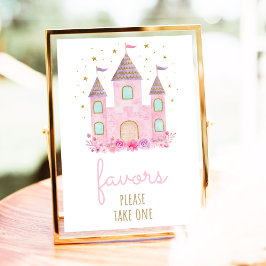 ピンクの金ゴールドプリンセス城の誕生日の好意サイン ポスター