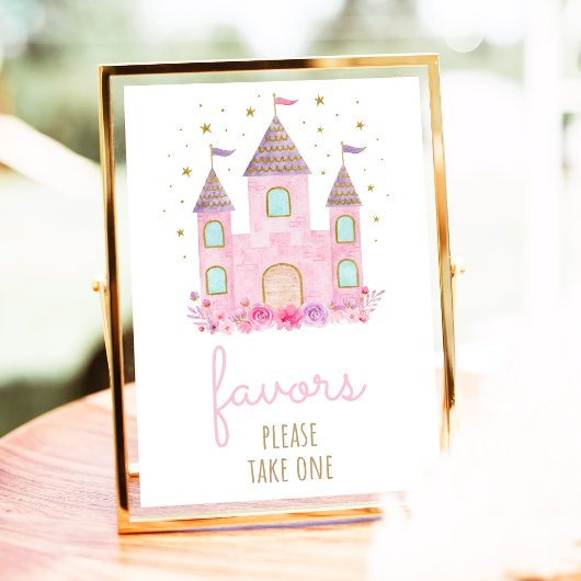 ピンクの金ゴールドプリンセス城の誕生日の好意サイン ポスター