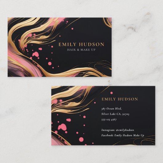 ピンクの金ゴールドヘア&メイクアップアーティスト 名刺 (正面/裏面)