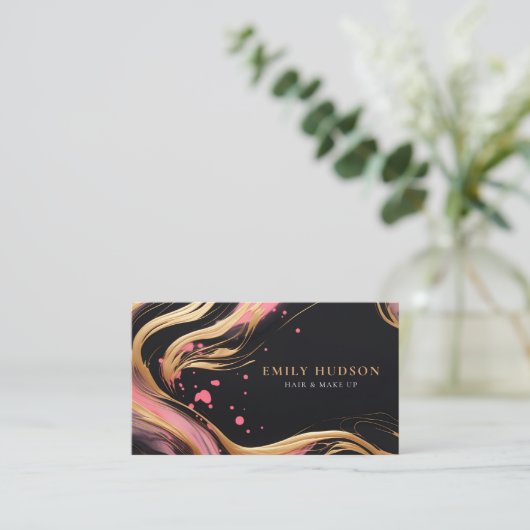 ピンクの金ゴールドヘア&メイクアップアーティスト 名刺 (スタンド正面)