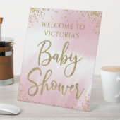 ピンクの金ゴールドベビーシャワー歓迎テーブルサイン 台座サイン (インサイチュ)