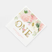 ピンクの金ゴールドホワイト最初の1歳の誕生日かわいいフローラ スタンダードランチョンナプキン (角)