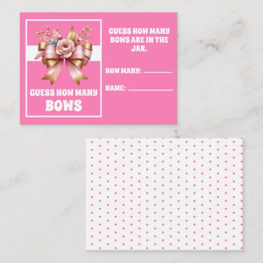 ピンクの金ゴールドボウ誕生日推測ゲーム数 エンクロージャーカード (正面/裏面)
