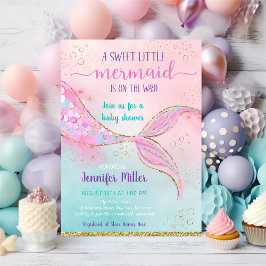 ピンクの金ゴールドマーメイドベビーシャワー 招待状