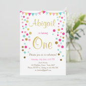 ピンクの金ゴールドミント誕生日の招待状 招待状 (スタンド正面)