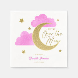 ピンクの金ゴールドムーン&スターズオーバーザムーンベビーシャワー スタンダードカクテルナプキン