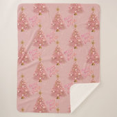 ピンクの金ゴールドメリーと明るいクリスマスツリー シェルパブランケット (正面)