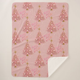 ピンクの金ゴールドメリーと明るいクリスマスツリー シェルパブランケット