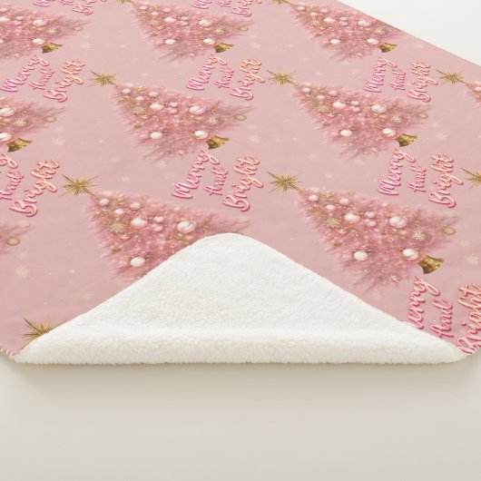 ピンクの金ゴールドメリーと明るいクリスマスツリー シェルパブランケット (3/4)