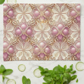 ピンクの金ゴールドメリークリスマスパターン#21 ID1009 キッチンタオル (折り畳み)