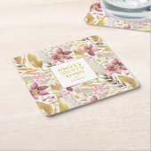 ピンクの金ゴールドメリークリスマスパターン#21 ID1009 スクエアペーパーコースター (アングル)