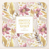 ピンクの金ゴールドメリークリスマスパターン#21 ID1009 スクエアペーパーコースター (正面)