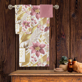 ピンクの金ゴールドメリークリスマスパターン#21 ID1009 バスタオルセット