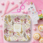 ピンクの金ゴールドメリークリスマスパターン#21 ID1009 ペーパープレート (パーティー)