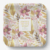 ピンクの金ゴールドメリークリスマスパターン#21 ID1009 ペーパープレート (正面)