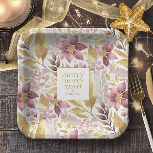 ピンクの金ゴールドメリークリスマスパターン#21 ID1009 ペーパープレート