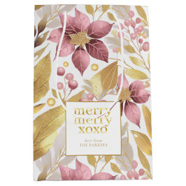 ピンクの金ゴールドメリークリスマスパターン#21 ID1009 ミディアムペーパーバッグ