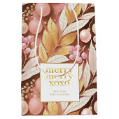 ピンクの金ゴールドメリークリスマスパターン#22 ID1009 ミディアムペーパーバッグ (正面)