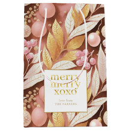 ピンクの金ゴールドメリークリスマスパターン#22 ID1009 ミディアムペーパーバッグ