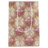 ピンクの金ゴールドメリークリスマスパターン#4 ID1009 ミディアムペーパーバッグ (裏面)