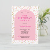 ピンクの金ゴールドモダングリッターアーチー40th誕生日Her 招待状 (スタンド正面)