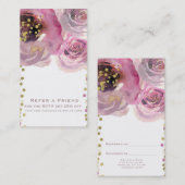 ピンクの金ゴールドモダンフローラの水彩友達を参照 紹介カード (正面/裏面)