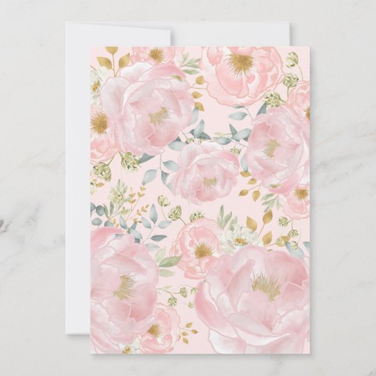 ピンクの金ゴールドモノグラムウォーターカラーフローラウェディングパーティー 招待状 (裏面)