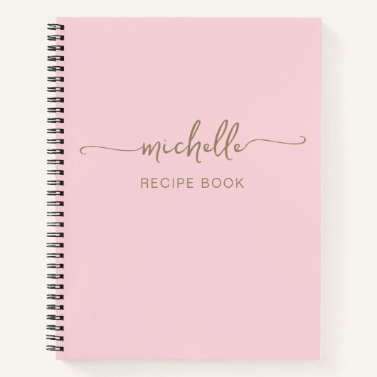 ピンクの金ゴールドモノグラム名シグネチャークックブックレシピ ノートブック (正面)
