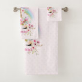 ピンクの金ゴールドユニコーン虹の花女の子ギフト名 バスタオルセット (インサイチュ)