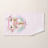 ピンクの金ゴールドユニコーン虹の花女の子ギフト名 バスタオルセット (ハンドタオル)