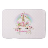ピンクの金ゴールドユニコーン虹の花女の子ギフト名 バスマット (正面)