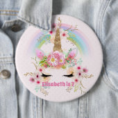 ピンクの金ゴールドユニコーン虹の花女の子ギフト名 缶バッジ (インサイチュ)