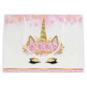 ピンクの金ゴールドユニコーン赤ちゃんシャワー ラージペーパーバッグ (正面)
