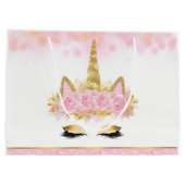 ピンクの金ゴールドユニコーン赤ちゃんシャワー ラージペーパーバッグ (裏面)