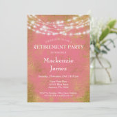 ピンクの金ゴールドライトリタイアメントパーティの招待状 招待状 (スタンド正面)