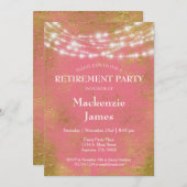 ピンクの金ゴールドライトリタイアメントパーティの招待状 招待状 (正面/裏面)