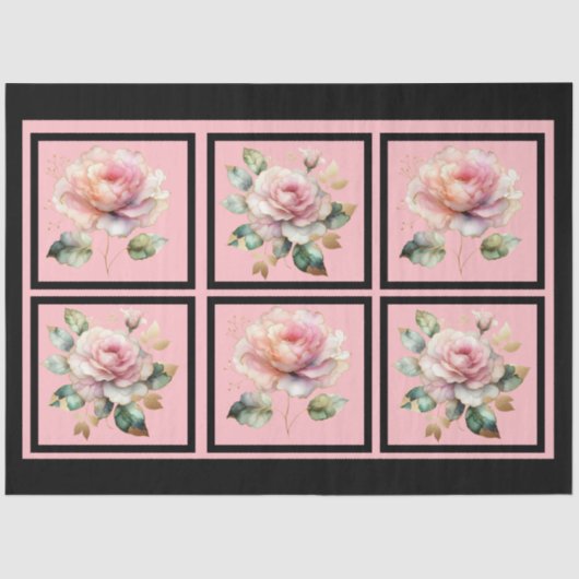 ピンクの金ゴールドライン付きバラタイルの切り離し 薄葉紙 (正面)