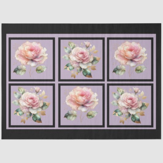 ピンクの金ゴールドライン付きバラタイルの切り離し 薄葉紙 (正面)