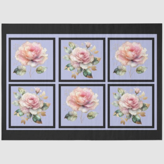 ピンクの金ゴールドライン付きバラタイルの切り離し 薄葉紙 (正面)