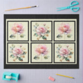 ピンクの金ゴールドライン付きバラタイルの切り離し 薄葉紙 (クラフト)