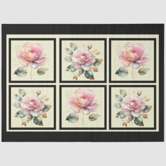 ピンクの金ゴールドライン付きバラタイルの切り離し 薄葉紙 (正面)