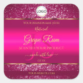 ピンクの金ゴールドロゴとイニシャルグリッター製品ラベル スクエアシール (正面)